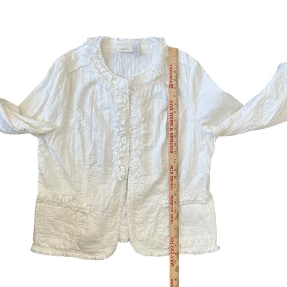 Chico's Jacket Women's 3 16/18 XL White Linen Blend Eyelash Fringe Trim Lined - Picture 10 of 11